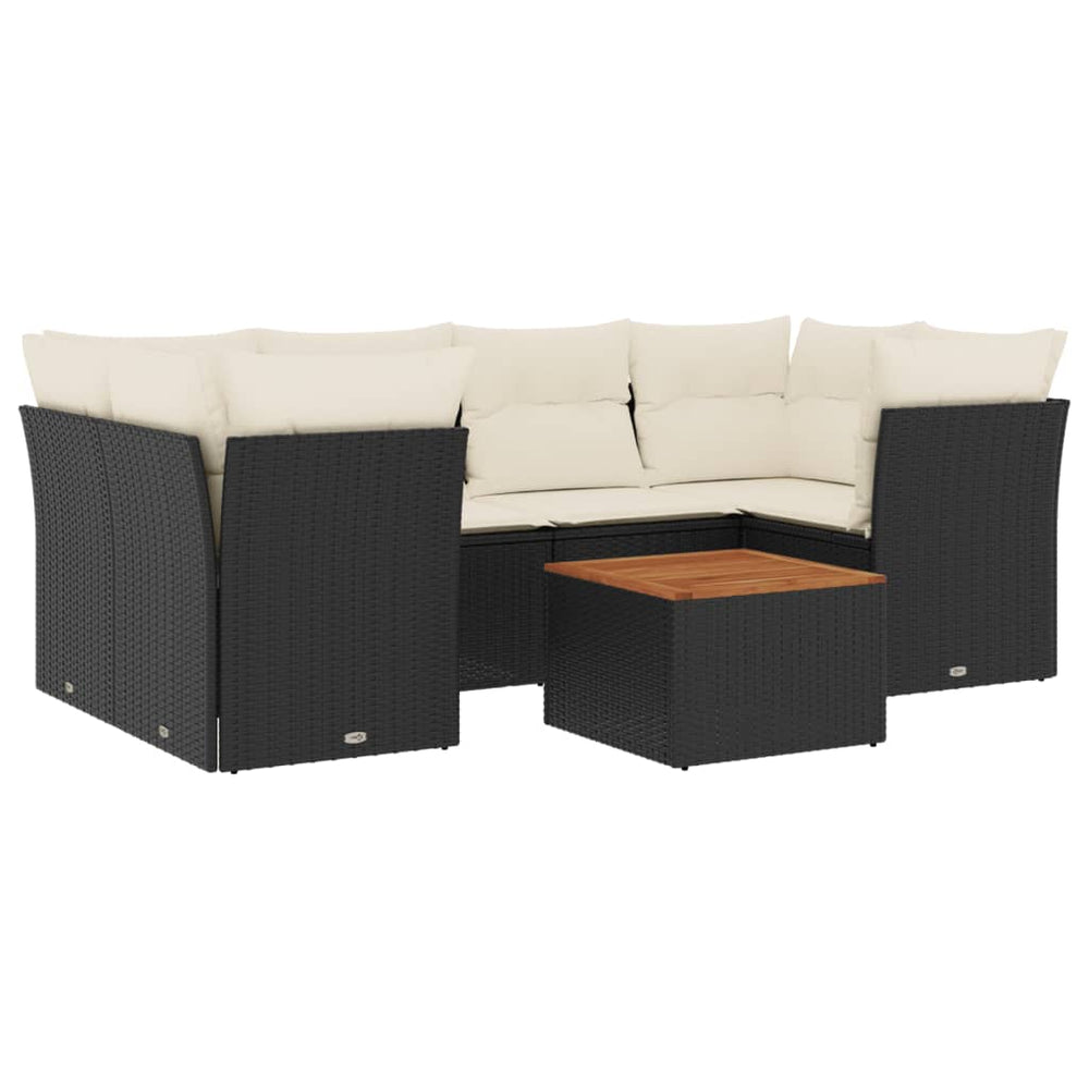Set Canapele De Grădină Cu Perne, 7 Piese, Negru, Poliratan