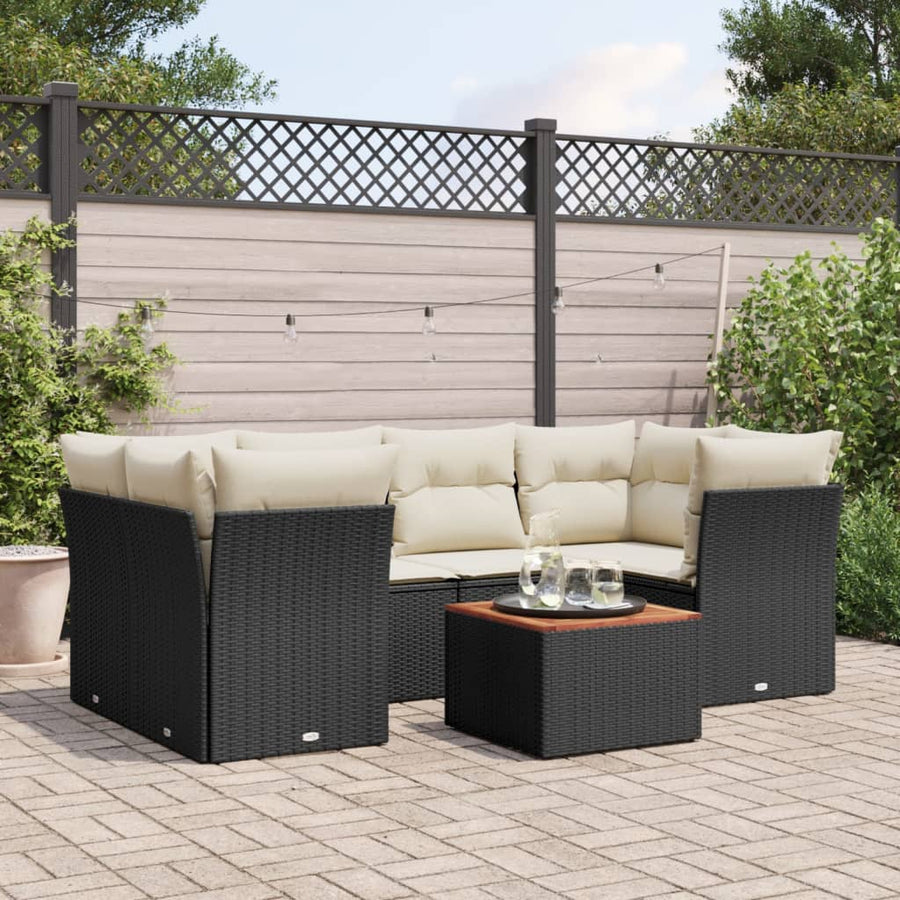 Set Canapele De Grădină Cu Perne, 7 Piese, Negru, Poliratan