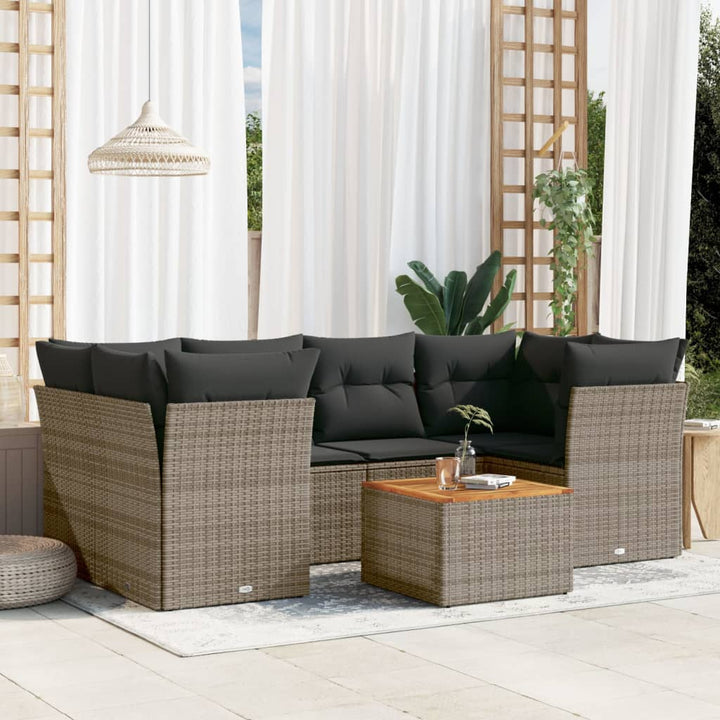 Set Canapele De Grădină Cu Perne, 7 Piese, Negru, Poliratan