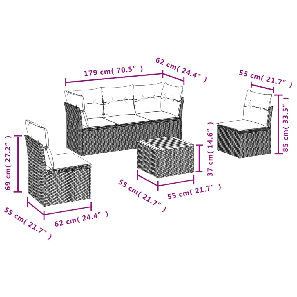 Set Mobilier Grădină Cu Perne, 6 Piese, , Poliratan