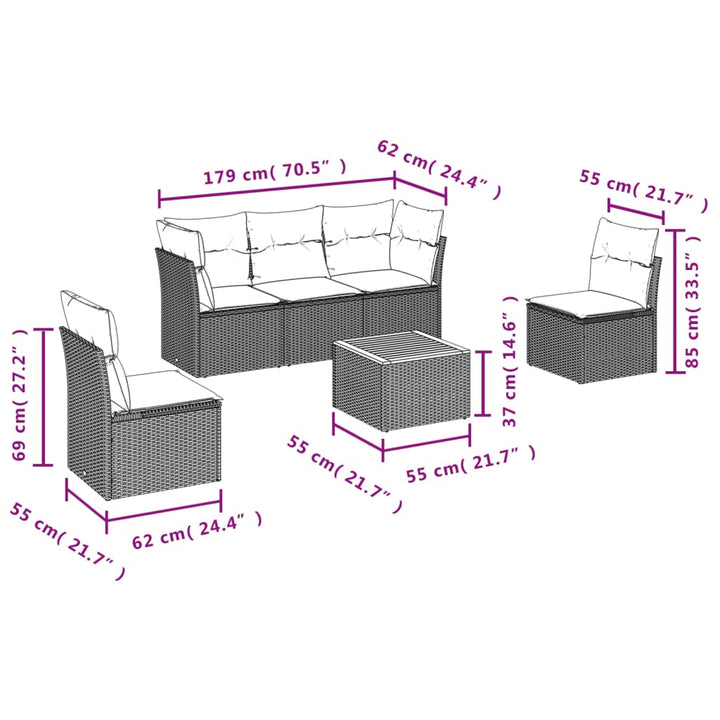 Set Mobilier Grădină Cu Perne, 6 Piese, , Poliratan
