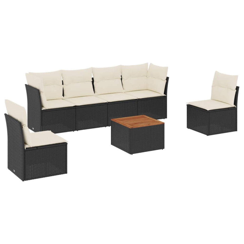 Set Canapele De Grădină Cu Perne, 7 Piese, Negru, Poliratan