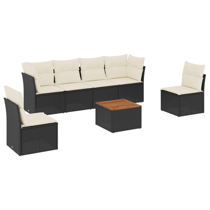 Set Canapele De Grădină Cu Perne, 7 Piese, Negru, Poliratan