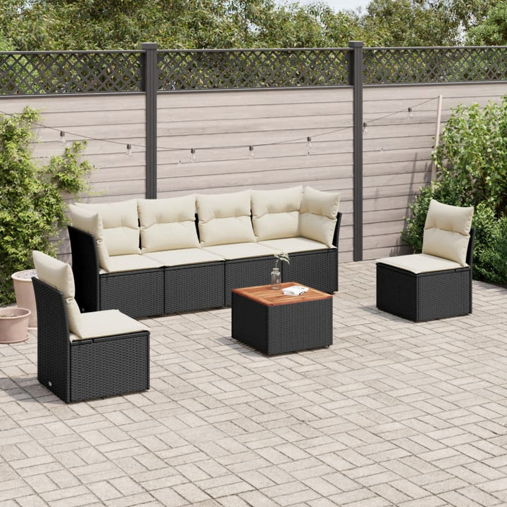 Set Canapele De Grădină Cu Perne, 7 Piese, Negru, Poliratan