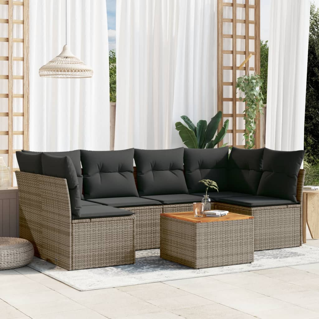 Set Canapele De Grădină Cu Perne, 7 Piese, Negru, Poliratan