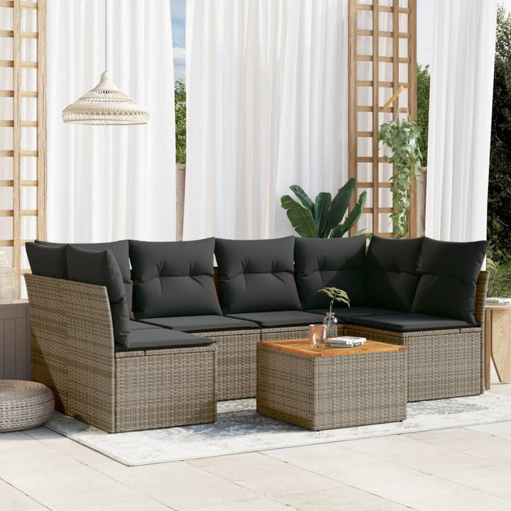 Set Canapele De Grădină Cu Perne, 7 Piese, Negru, Poliratan