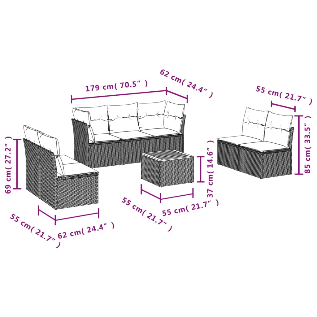 Set Mobilier De Grădină Cu Perne, 8 Piese, Negru, Poliratan