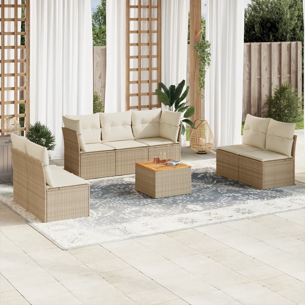 Set Mobilier De Grădină Cu Perne, 8 Piese, Negru, Poliratan
