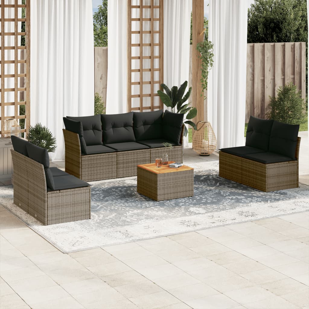 Set Mobilier De Grădină Cu Perne, 8 Piese, Negru, Poliratan