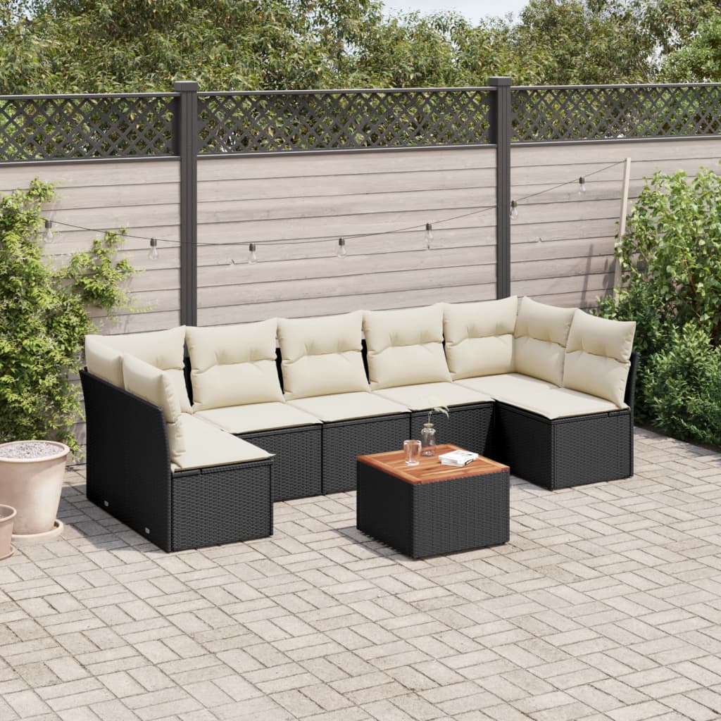 Set Mobilier De Grădină Cu Perne, 8 Piese, Negru, Poliratan