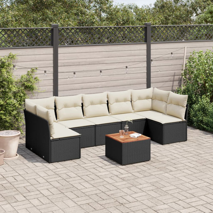 Set Mobilier De Grădină Cu Perne, 8 Piese, Negru, Poliratan