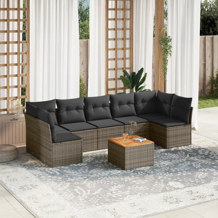 Set Mobilier De Grădină Cu Perne, 8 Piese, Negru, Poliratan