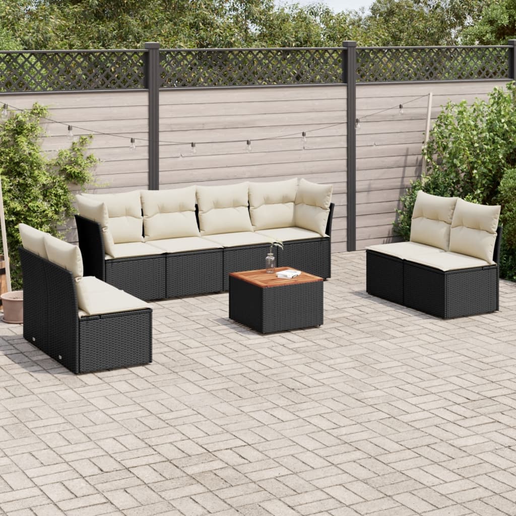 Set Mobilier De Grădină Cu Perne, 9 Piese, Negru, Poliratan