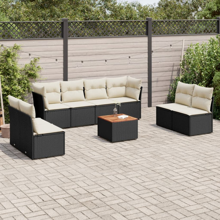 Set Mobilier De Grădină Cu Perne, 9 Piese, Negru, Poliratan