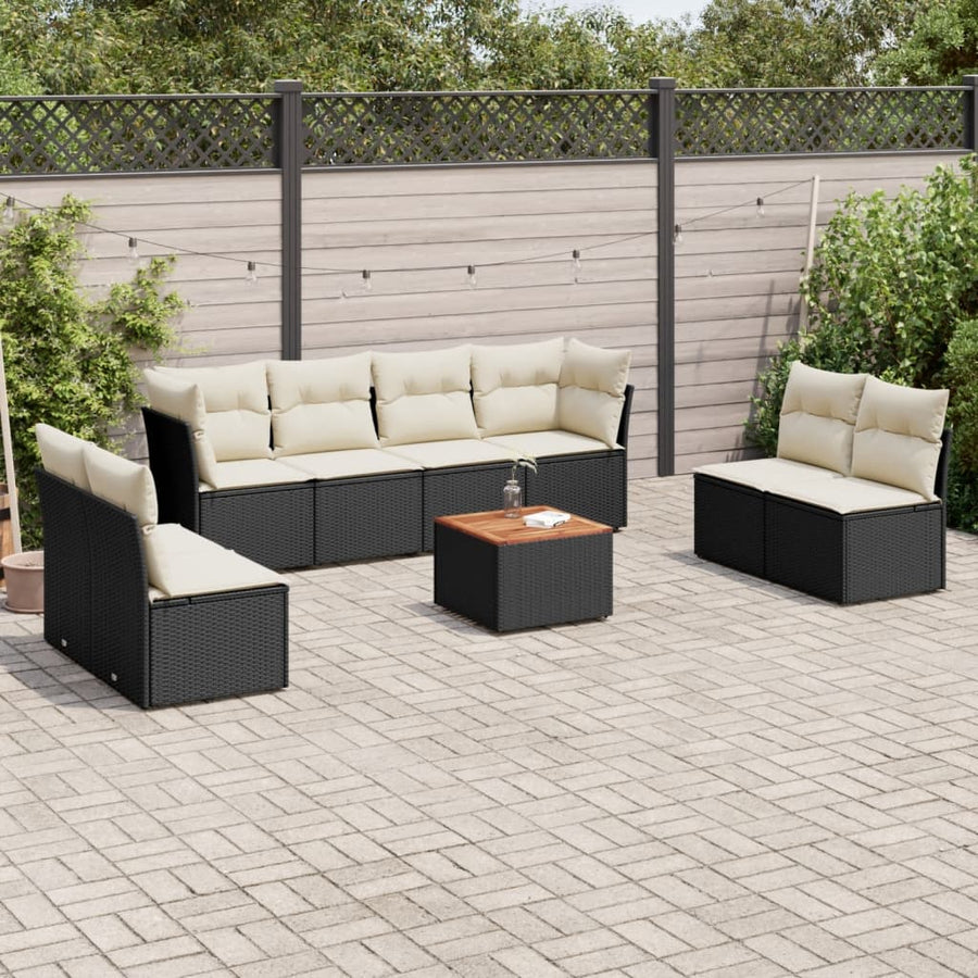 Set Mobilier De Grădină Cu Perne, 9 Piese, Negru, Poliratan