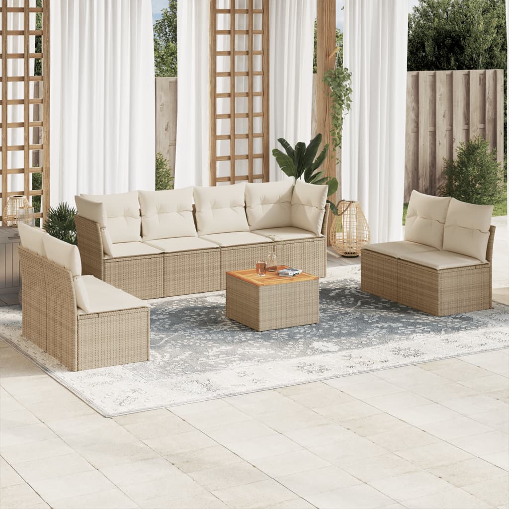 Set Mobilier De Grădină Cu Perne, 9 Piese, Negru, Poliratan