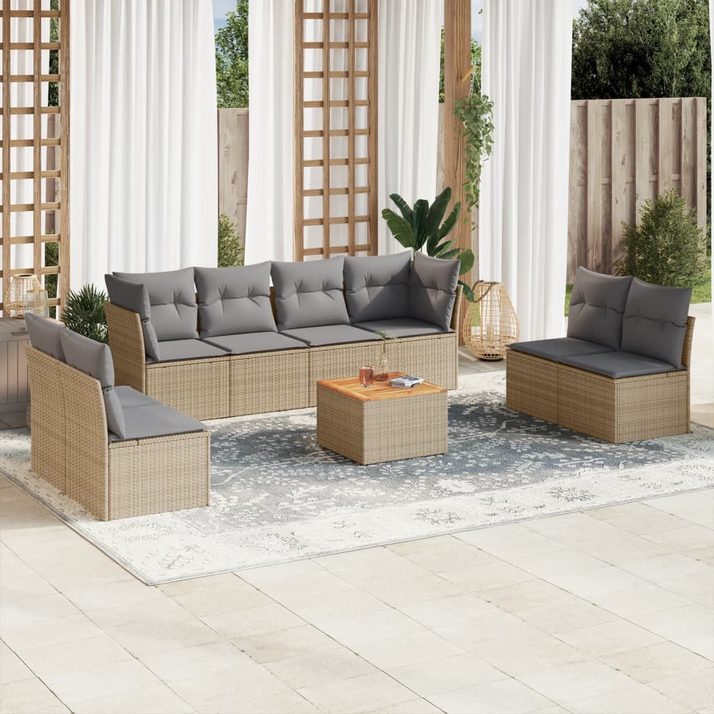 Set Mobilier De Grădină Cu Perne, 9 Piese, Negru, Poliratan