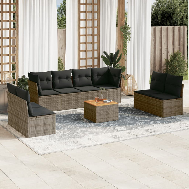 Set Mobilier De Grădină Cu Perne, 9 Piese, Negru, Poliratan