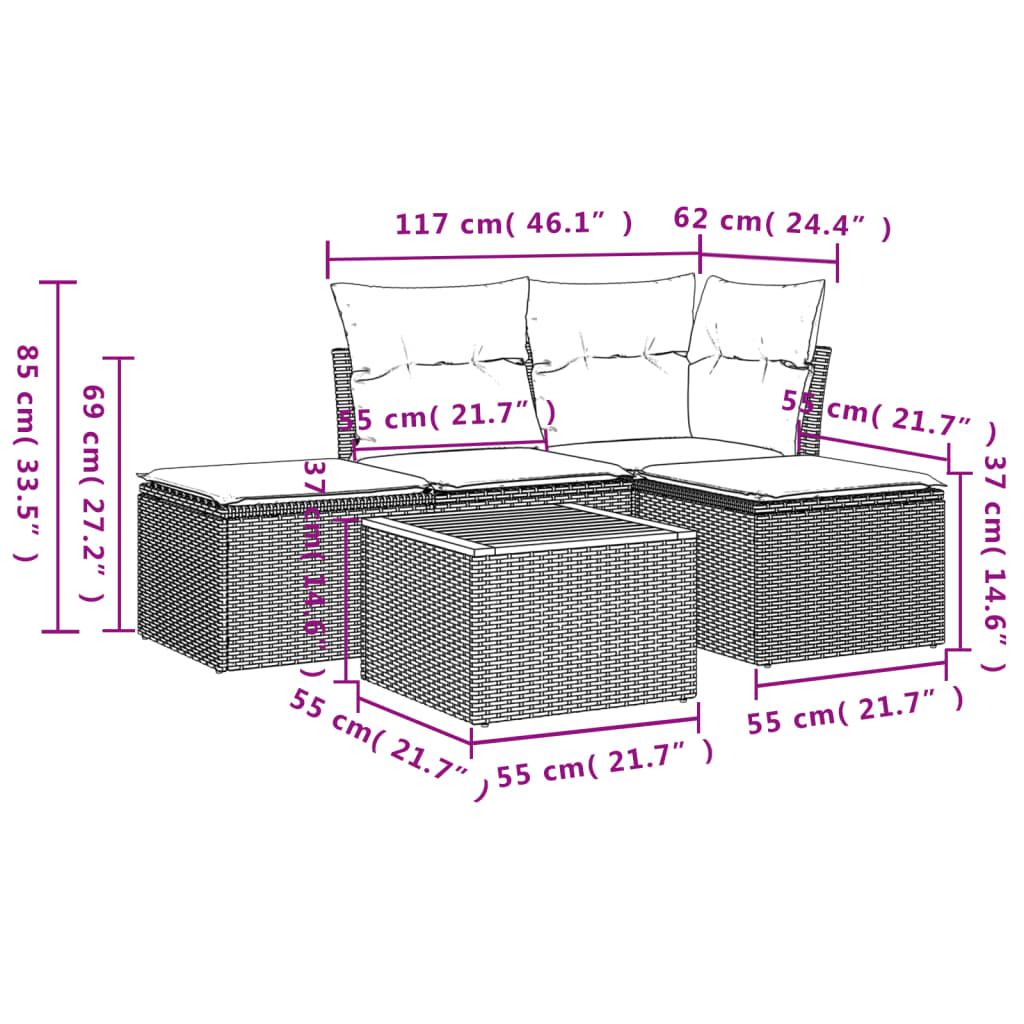 Set Mobilier De Grădină Cu Perne, 5 Piese, , Poliratan