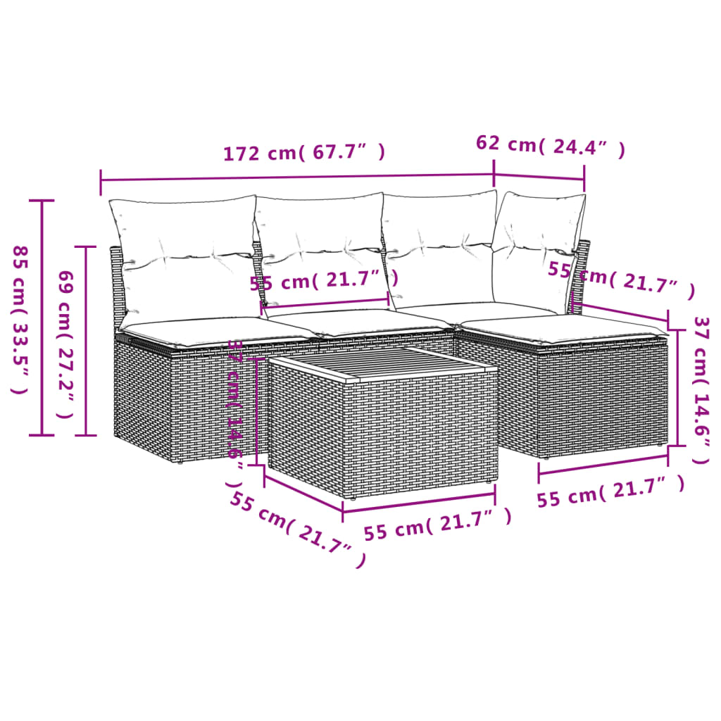 Set Mobilier De Grădină Cu Perne, 5 Piese, , Poliratan