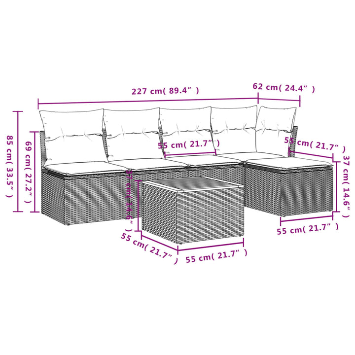 Set Mobilier De Grădină Cu Perne, 6 Piese, , Poliratan