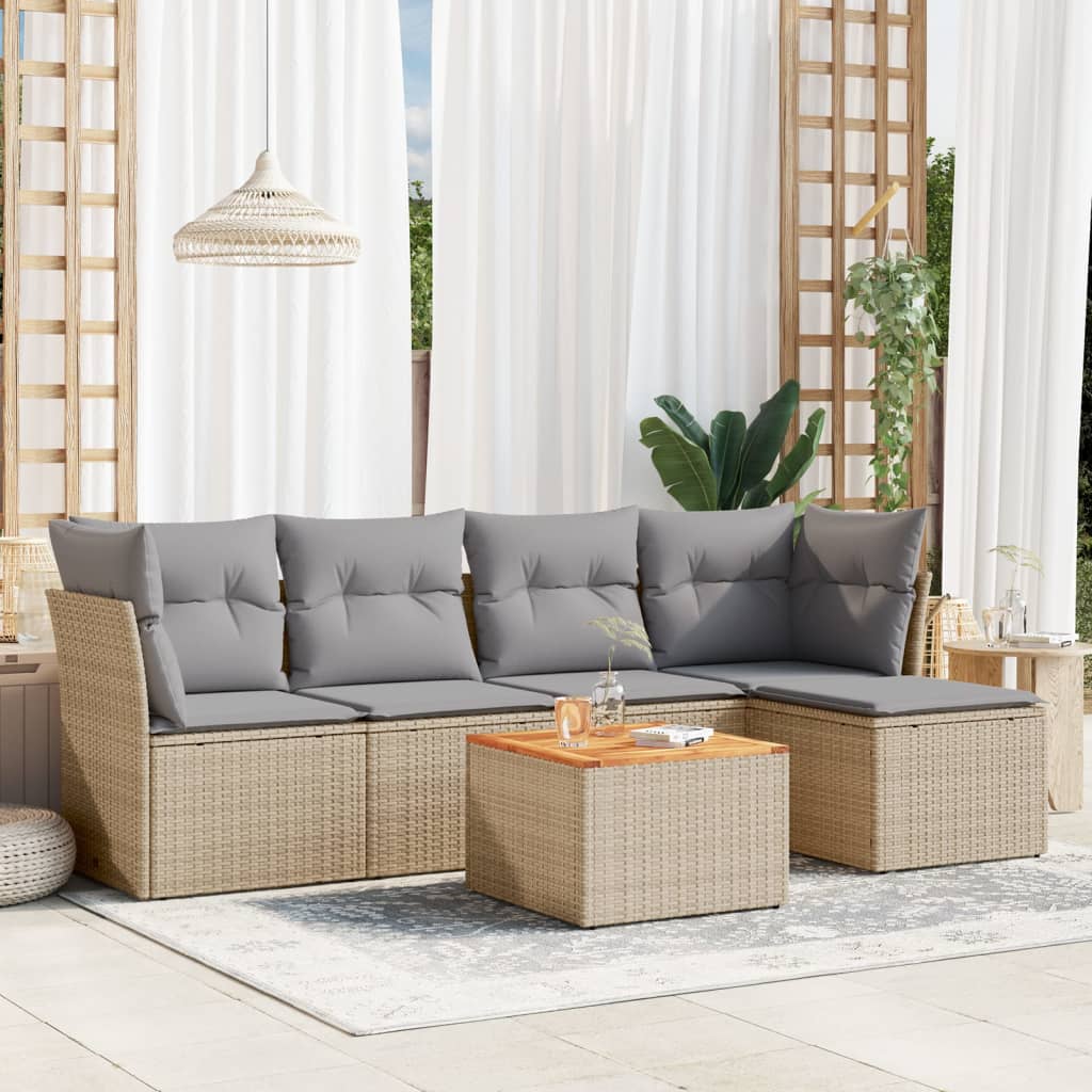 Set Mobilier Grădină Cu Perne, 6 Piese, , Poliratan