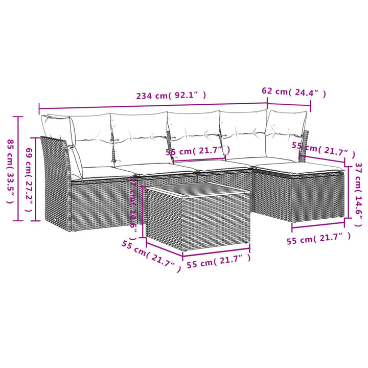 Set Mobilier Grădină Cu Perne, 6 Piese, , Poliratan