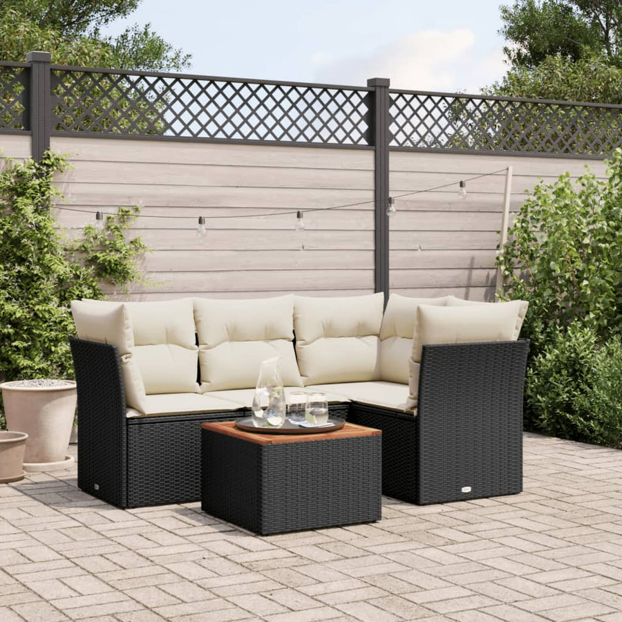 Set Mobilier De Grădină Cu Perne, 5 Piese, Negru, Poliratan