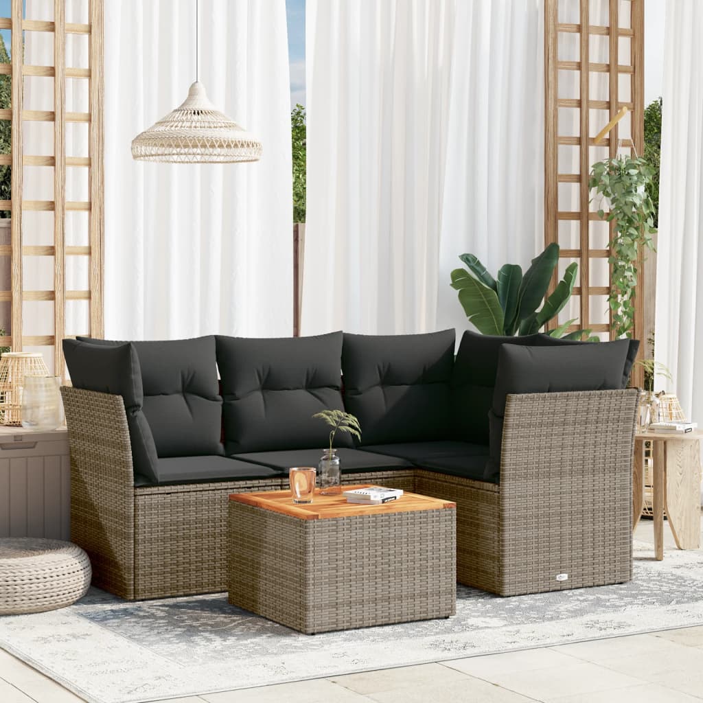 Set Mobilier De Grădină Cu Perne, 5 Piese, Negru, Poliratan