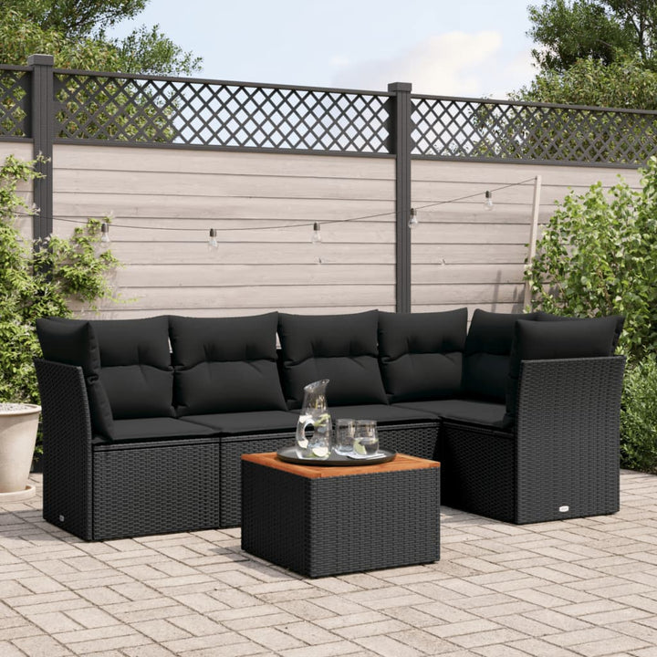 Set Mobilier De Grădină Cu Perne, 6 Piese, Negru, Poliratan