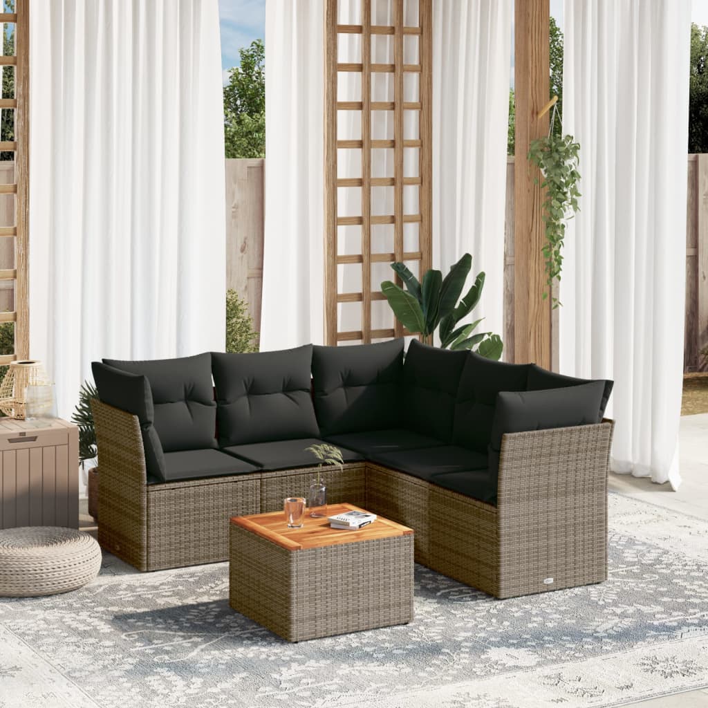 Set Mobilier De Grădină Cu Perne, 6 Piese, Negru, Poliratan