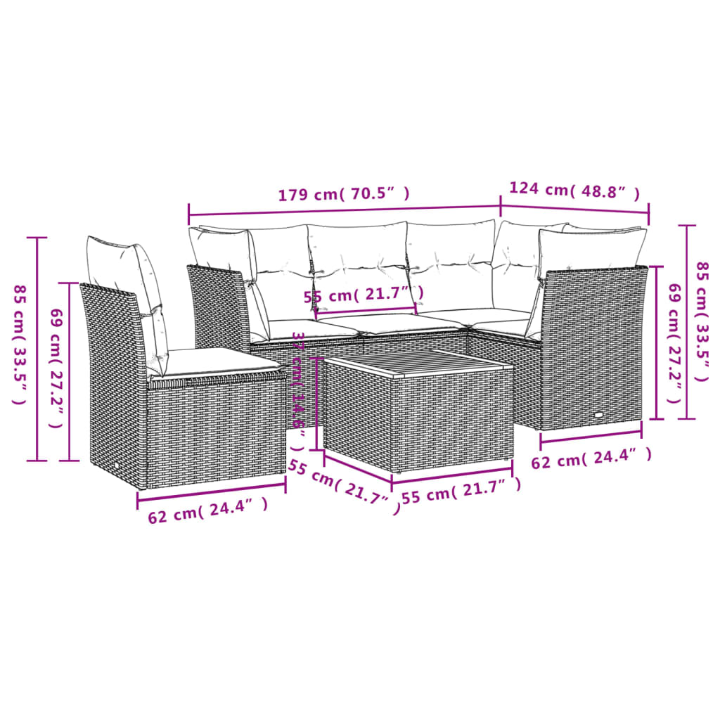 Set Mobilier De Grădină Cu Perne, 6 Piese, Negru, Poliratan