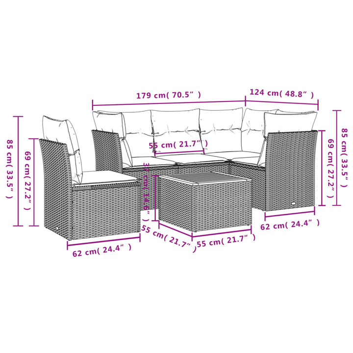 Set Mobilier De Grădină Cu Perne, 6 Piese, Negru, Poliratan