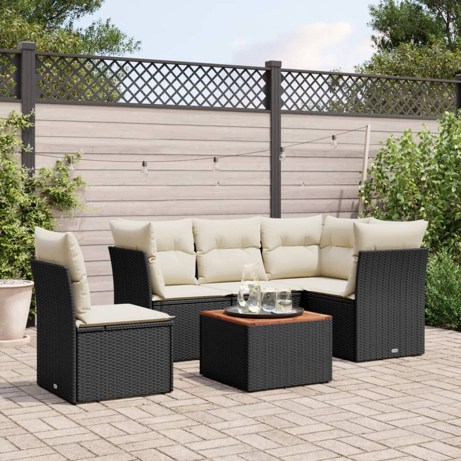 Set Mobilier De Grădină Cu Perne, 6 Piese, Negru, Poliratan