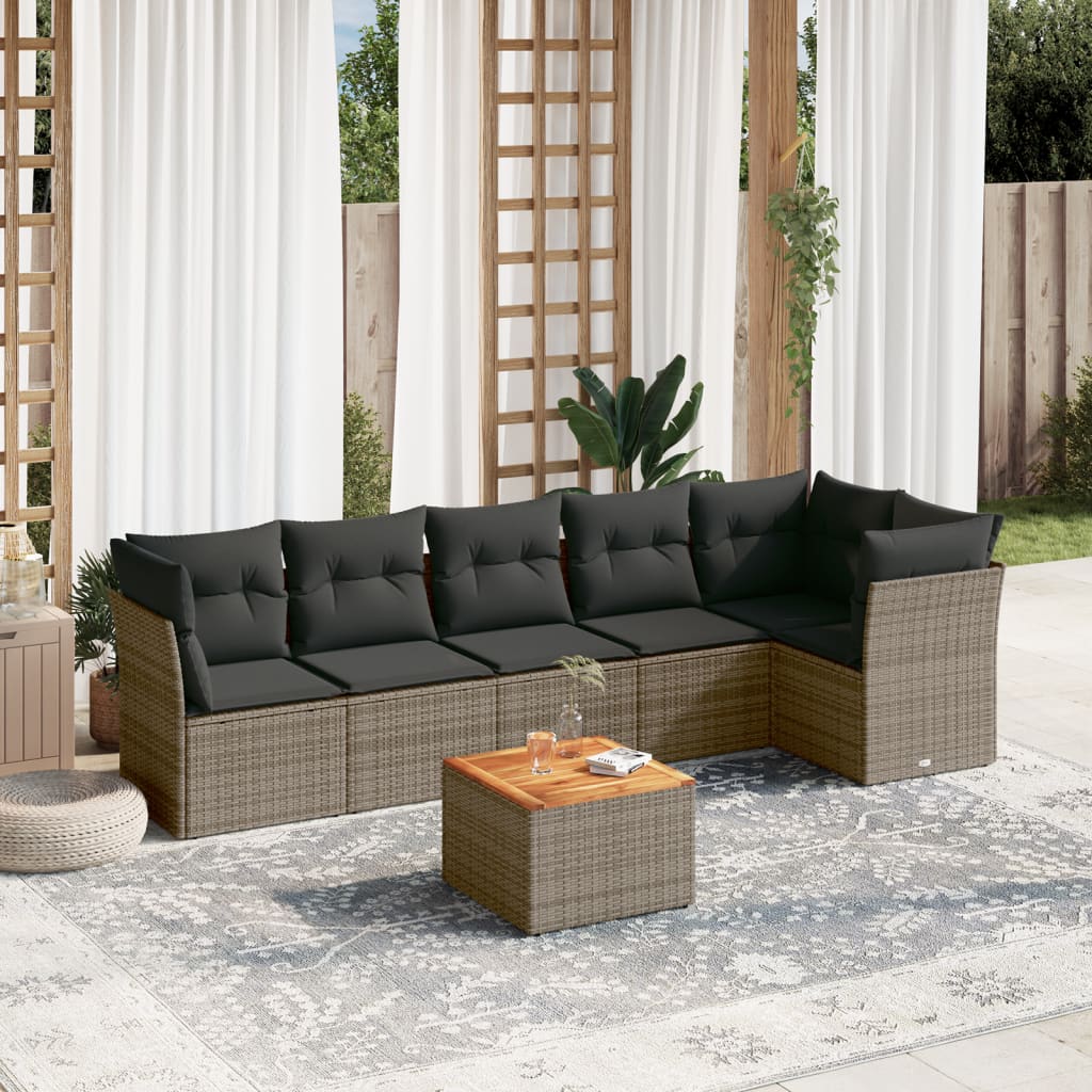 Set Canapele De Grădină Cu Perne, 7 Piese, Negru, Poliratan