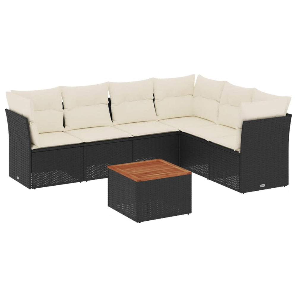 Set Canapele De Grădină Cu Perne, 7 Piese, Negru, Poliratan