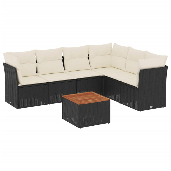 Set Canapele De Grădină Cu Perne, 7 Piese, Negru, Poliratan