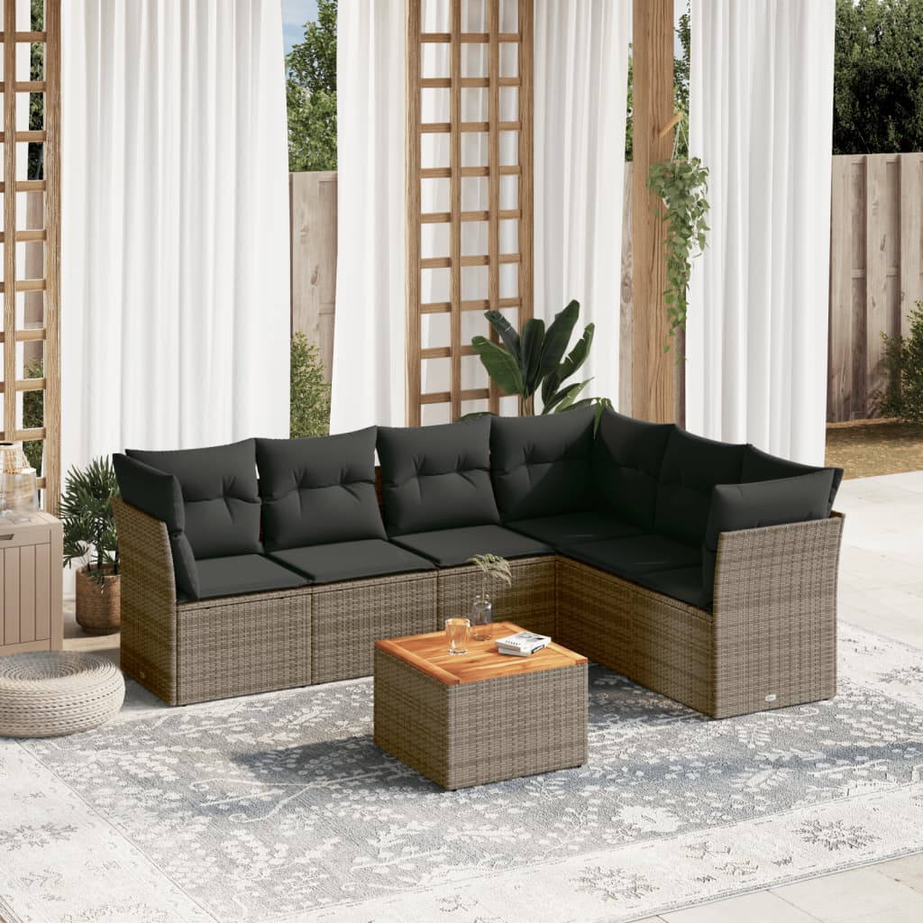 Set Canapele De Grădină Cu Perne, 7 Piese, Negru, Poliratan