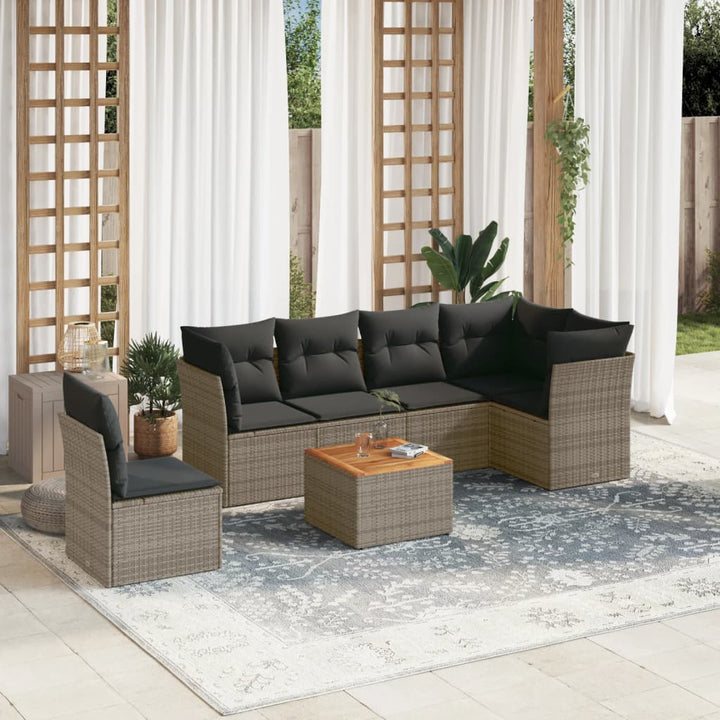 Set Canapele De Grădină Cu Perne, 7 Piese, Negru, Poliratan