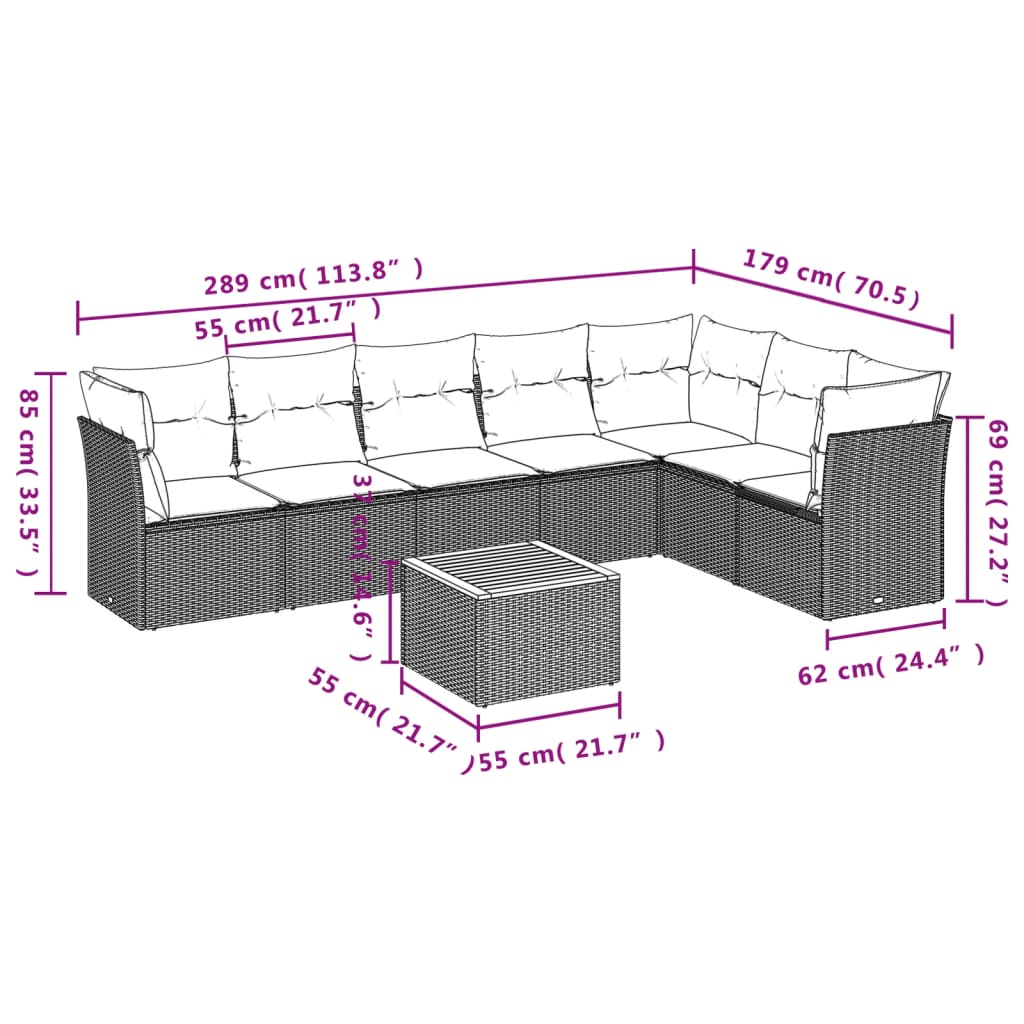 Set Mobilier De Grădină Cu Perne, 8 Piese, , Poliratan