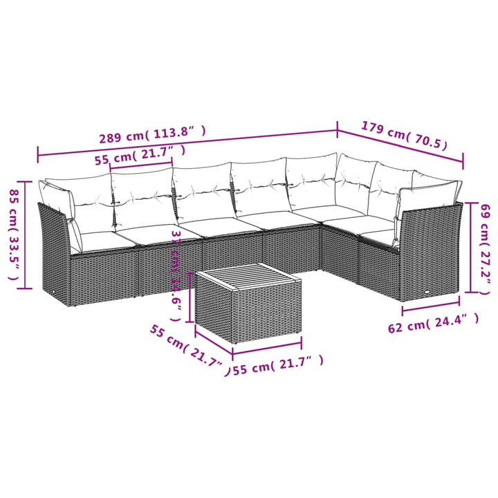 Set Mobilier De Grădină Cu Perne, 8 Piese, , Poliratan