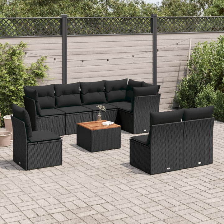 Set Mobilier De Grădină Cu Perne, 9 Piese, Negru, Poliratan