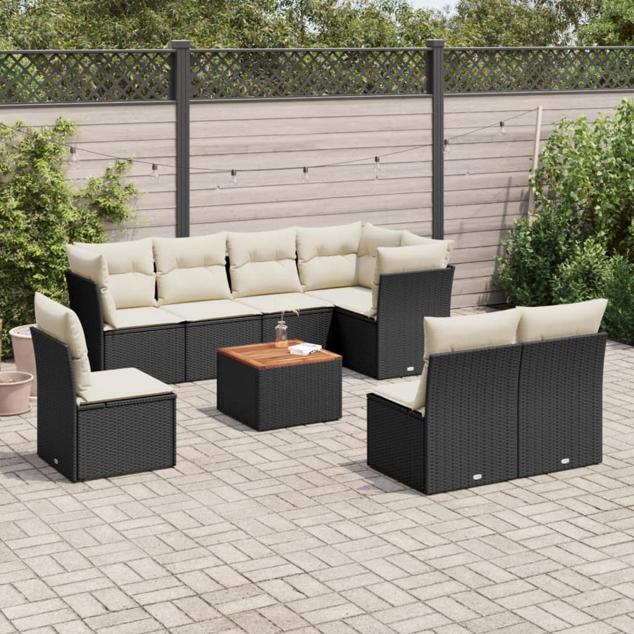 Set Mobilier De Grădină Cu Perne, 9 Piese, Negru, Poliratan