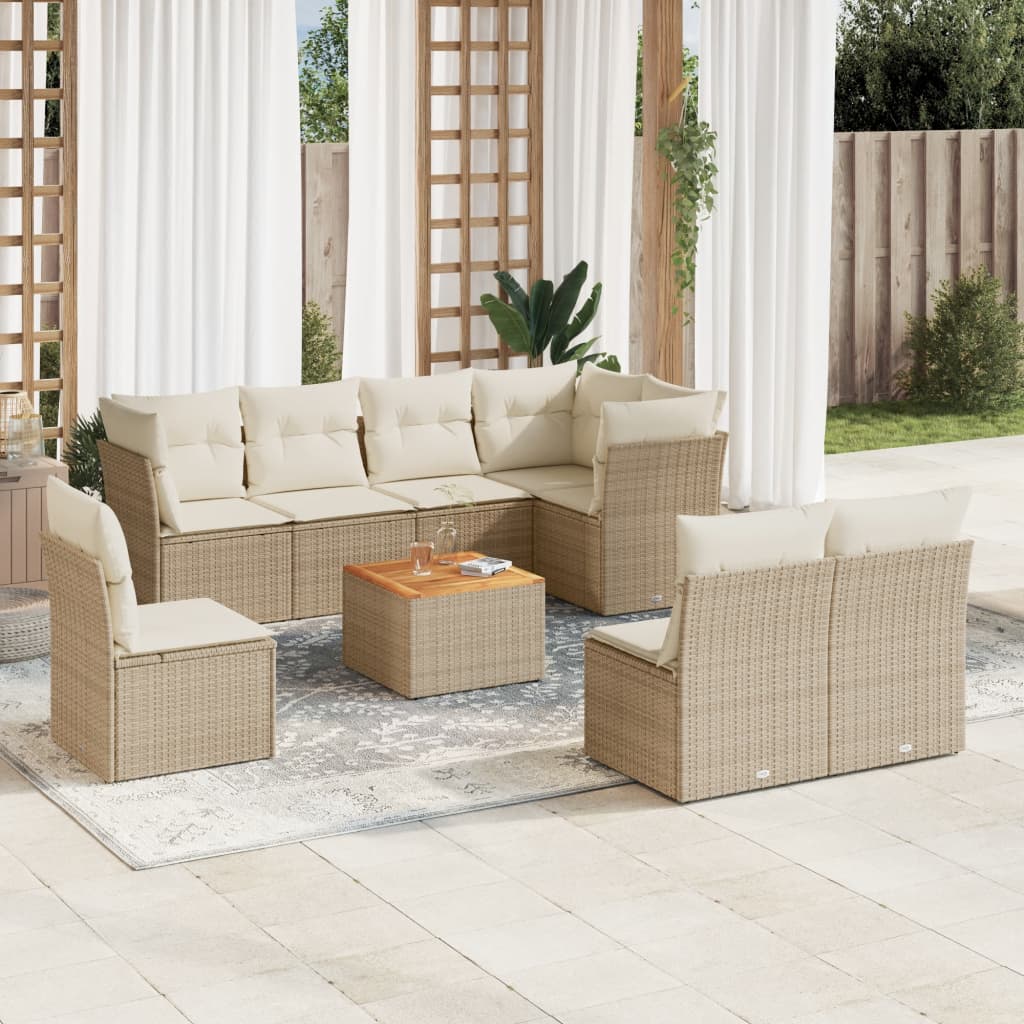 Set Mobilier De Grădină Cu Perne, 9 Piese, Negru, Poliratan