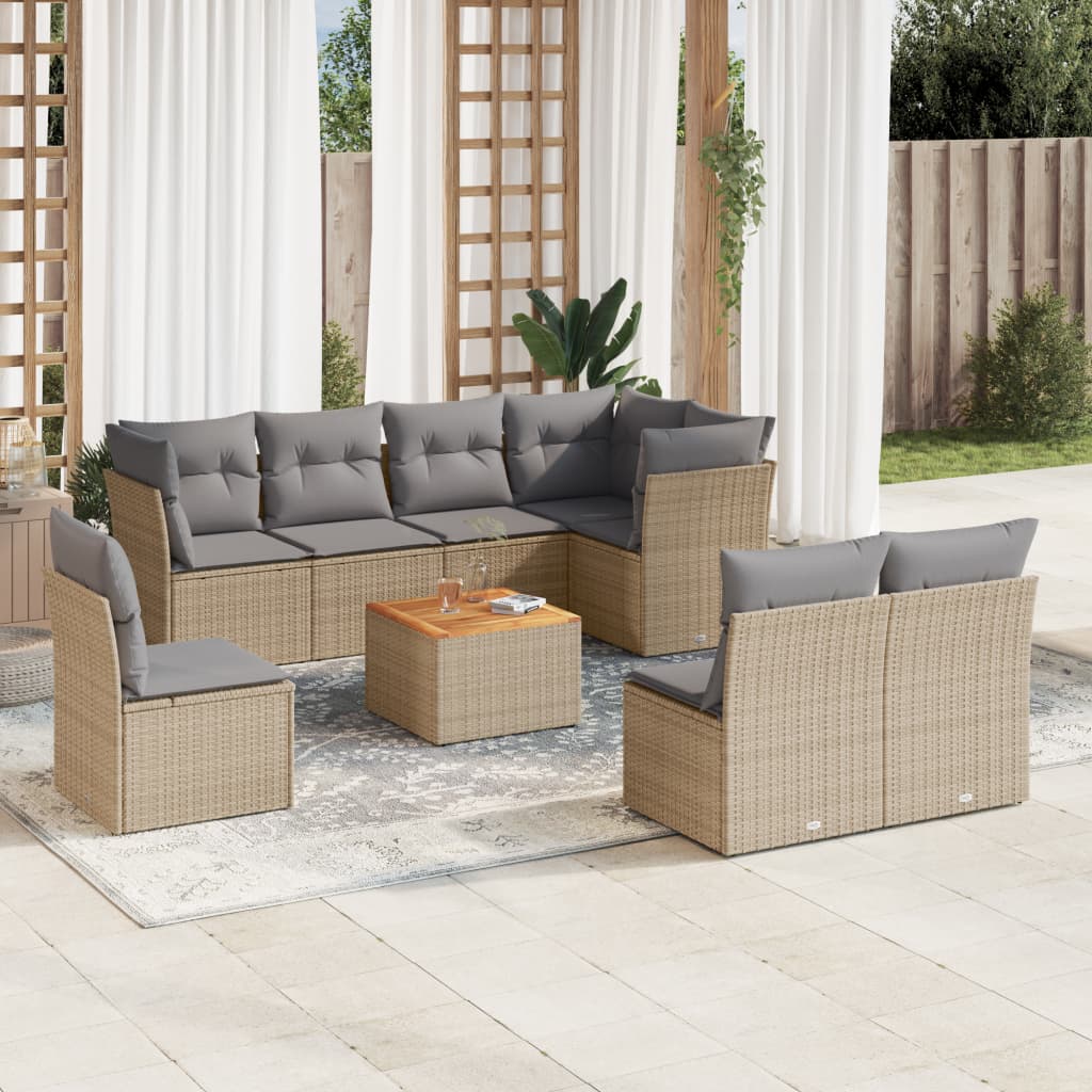 Set Mobilier De Grădină Cu Perne, 9 Piese, Negru, Poliratan