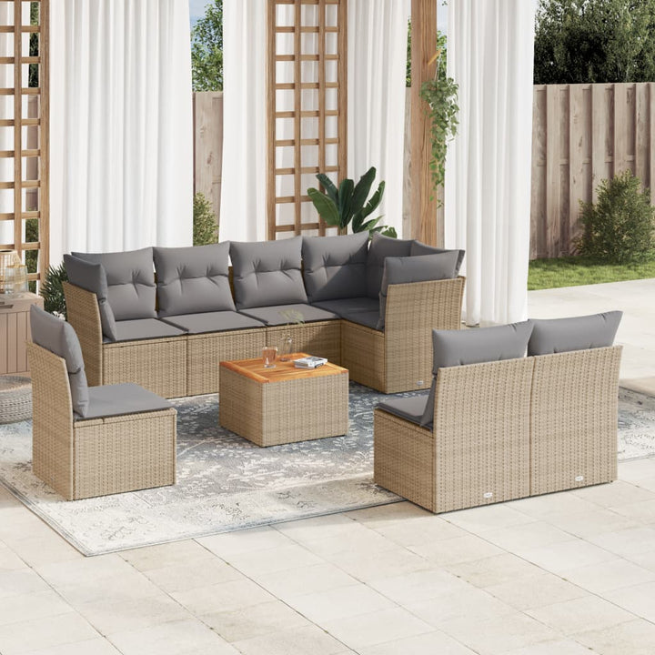 Set Mobilier De Grădină Cu Perne, 9 Piese, Negru, Poliratan