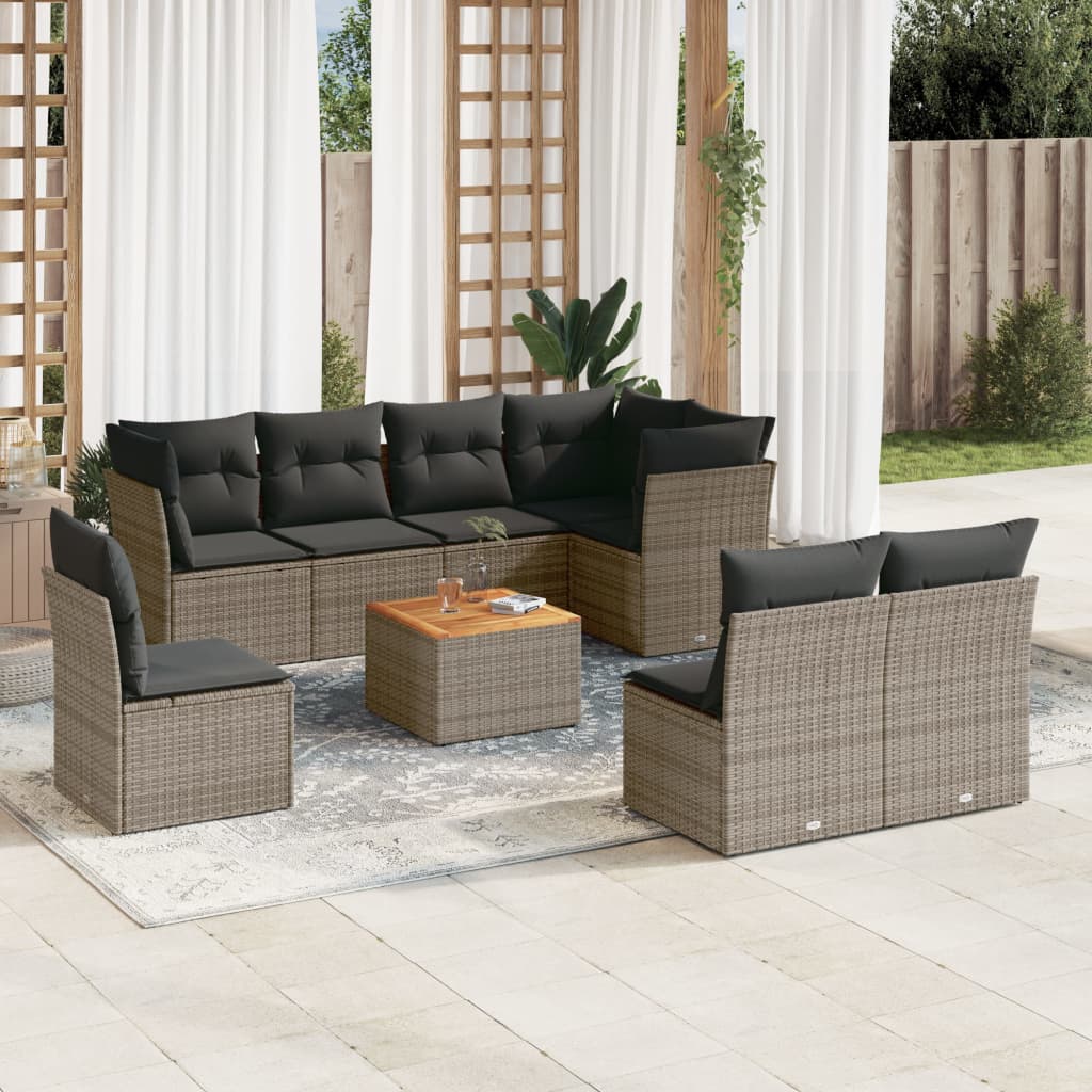 Set Mobilier De Grădină Cu Perne, 9 Piese, Negru, Poliratan