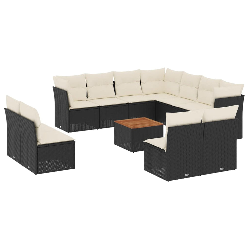 Set Canapele De Grădină, 12 Piese, Cu Perne, Negru, Poliratan