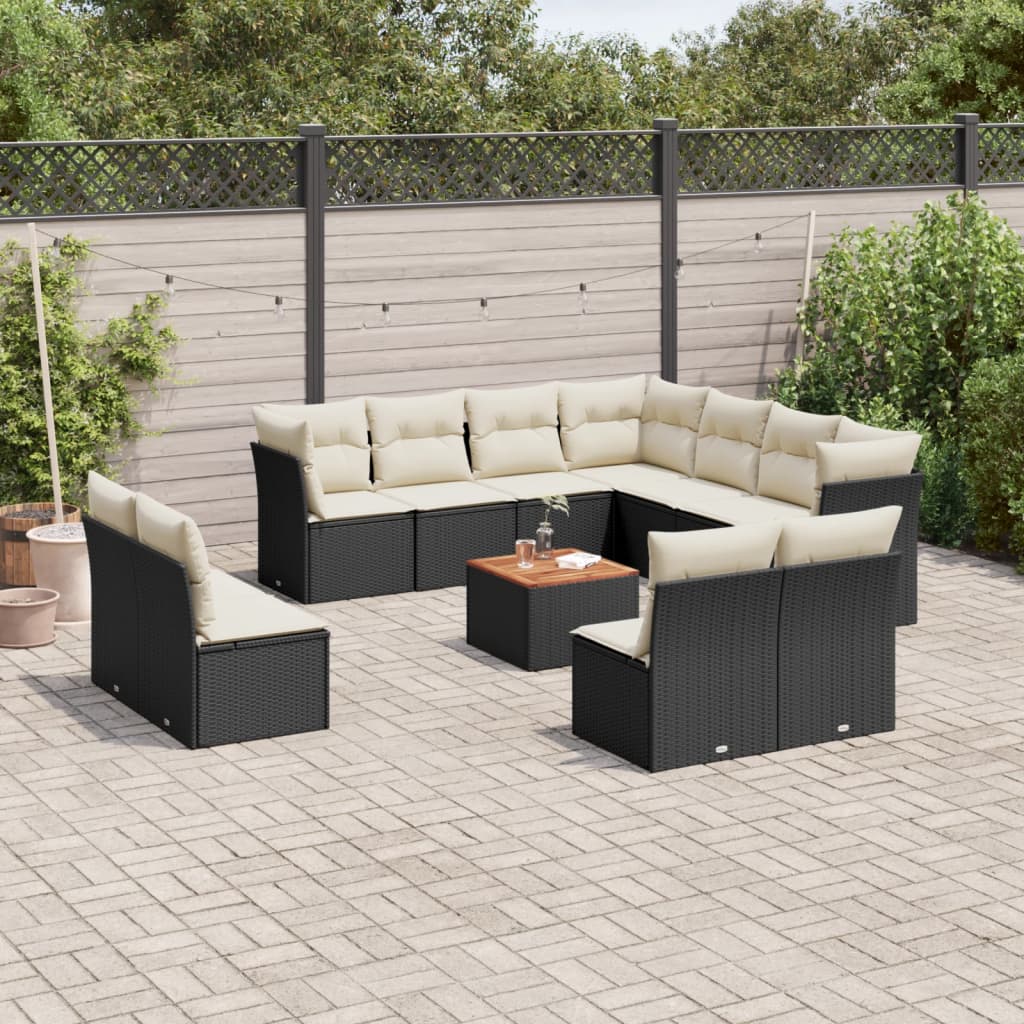Set Canapele De Grădină, 12 Piese, Cu Perne, Negru, Poliratan