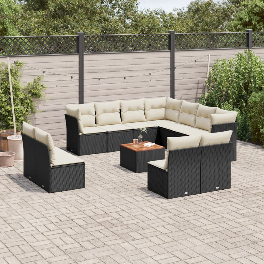 Set Canapele De Grădină, 12 Piese, Cu Perne, Negru, Poliratan